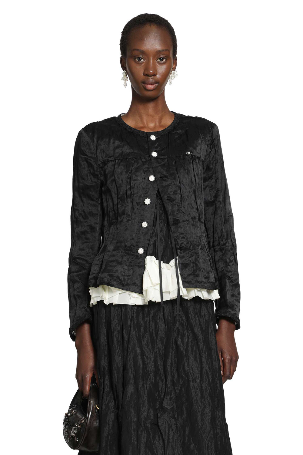 RENLI SU Cotton Silk Satin Waisted Jacket woman