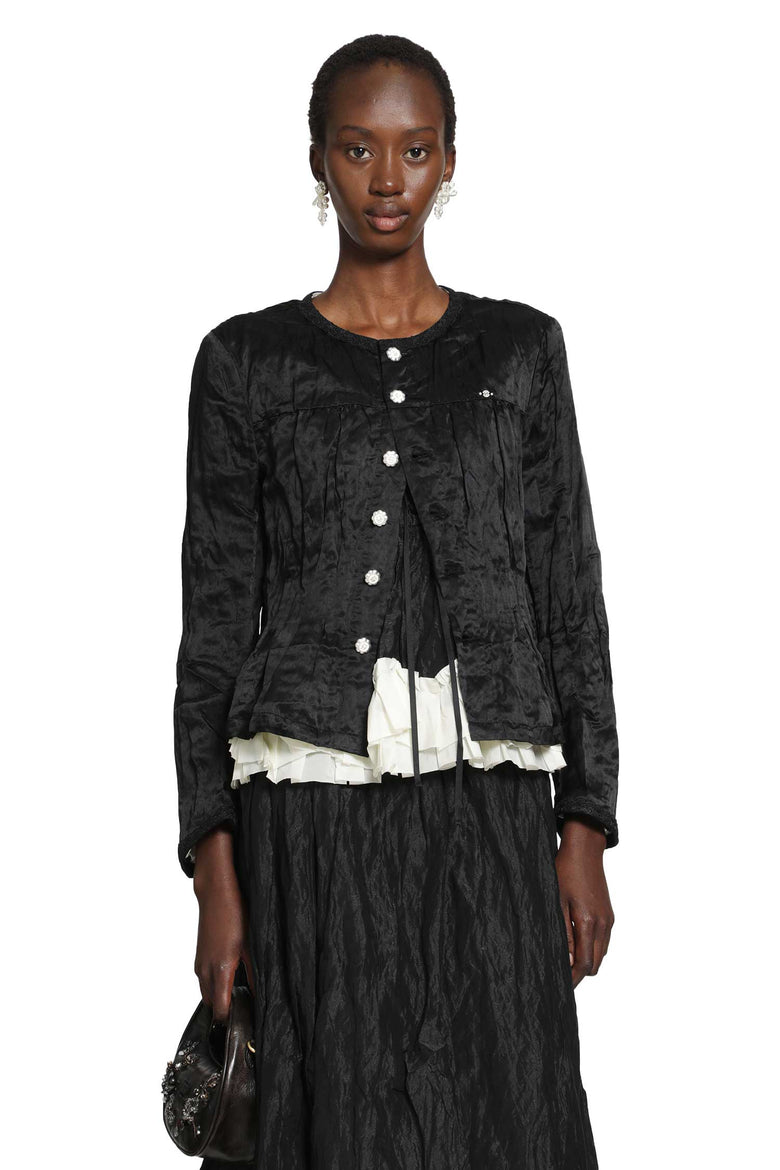 RENLI SU Cotton Silk Satin Waisted Jacket woman