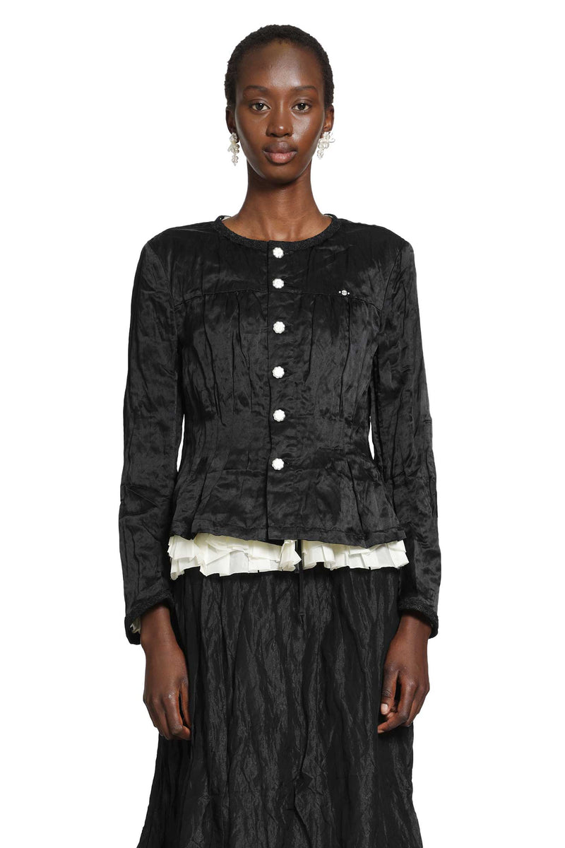 RENLI SU Cotton Silk Satin Waisted Jacket woman