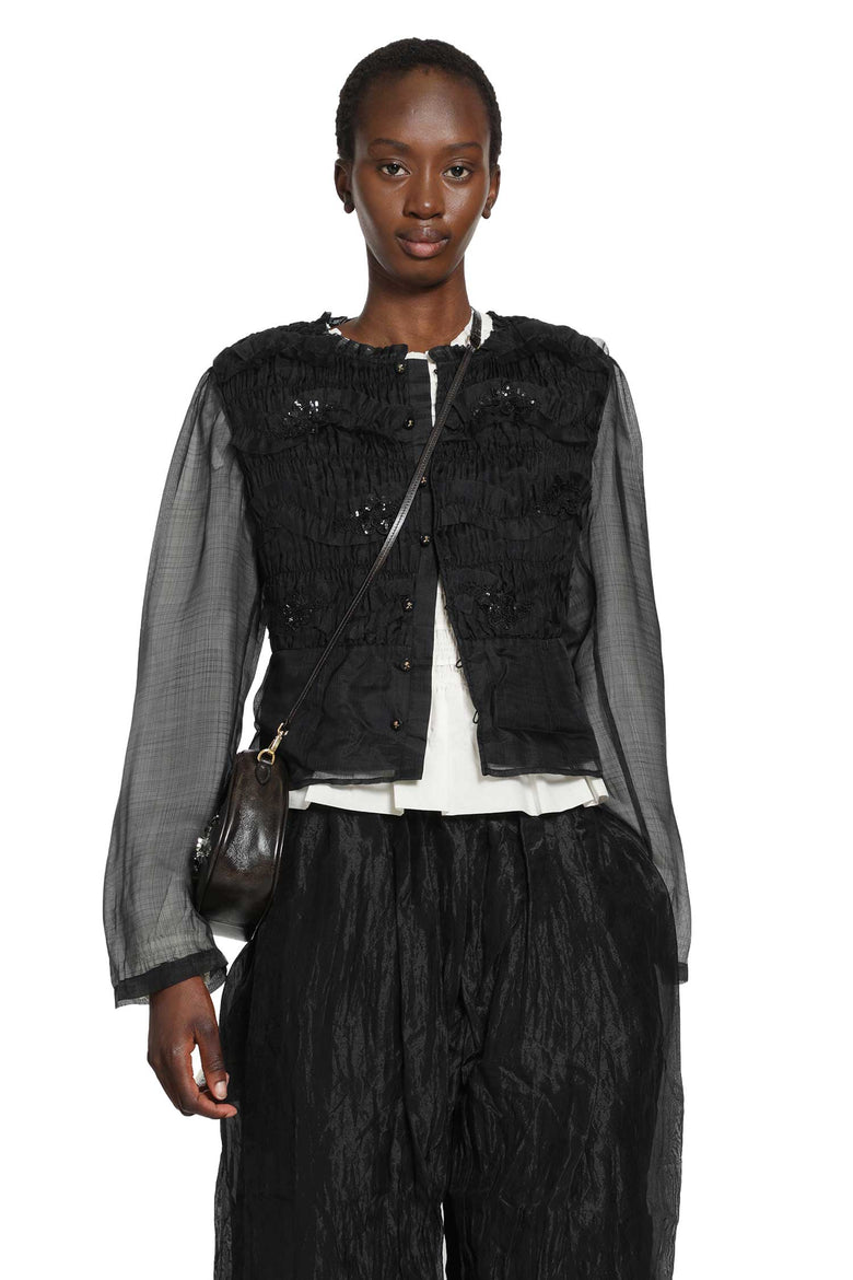 RENLI SU Shirred Silk Twill and Organza Shirt woman