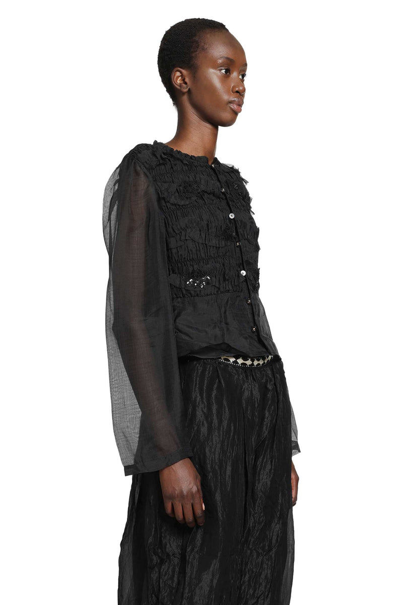RENLI SU Shirred Silk Twill and Organza Shirt woman