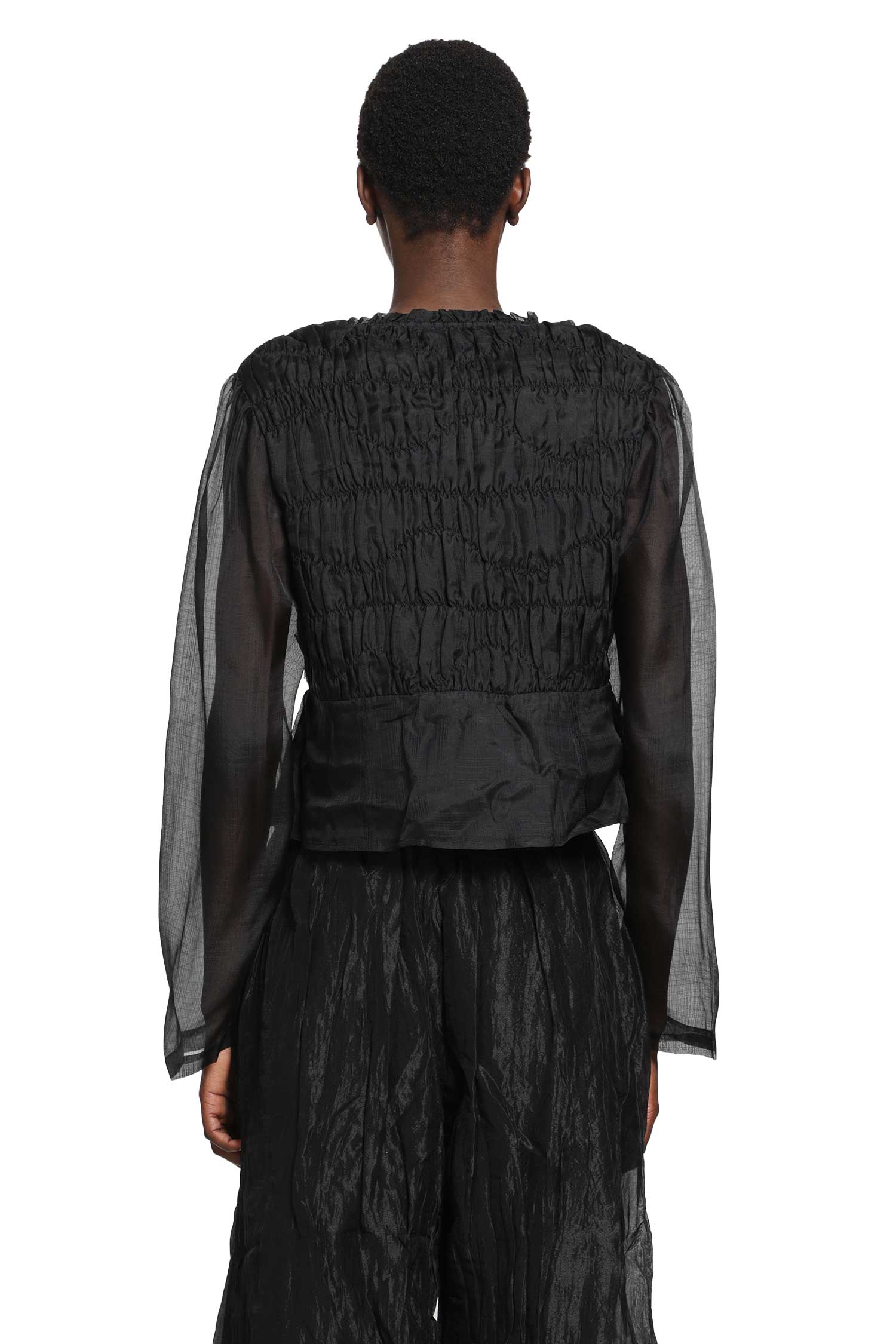 Shirred Silk Twill and Organza Shirt