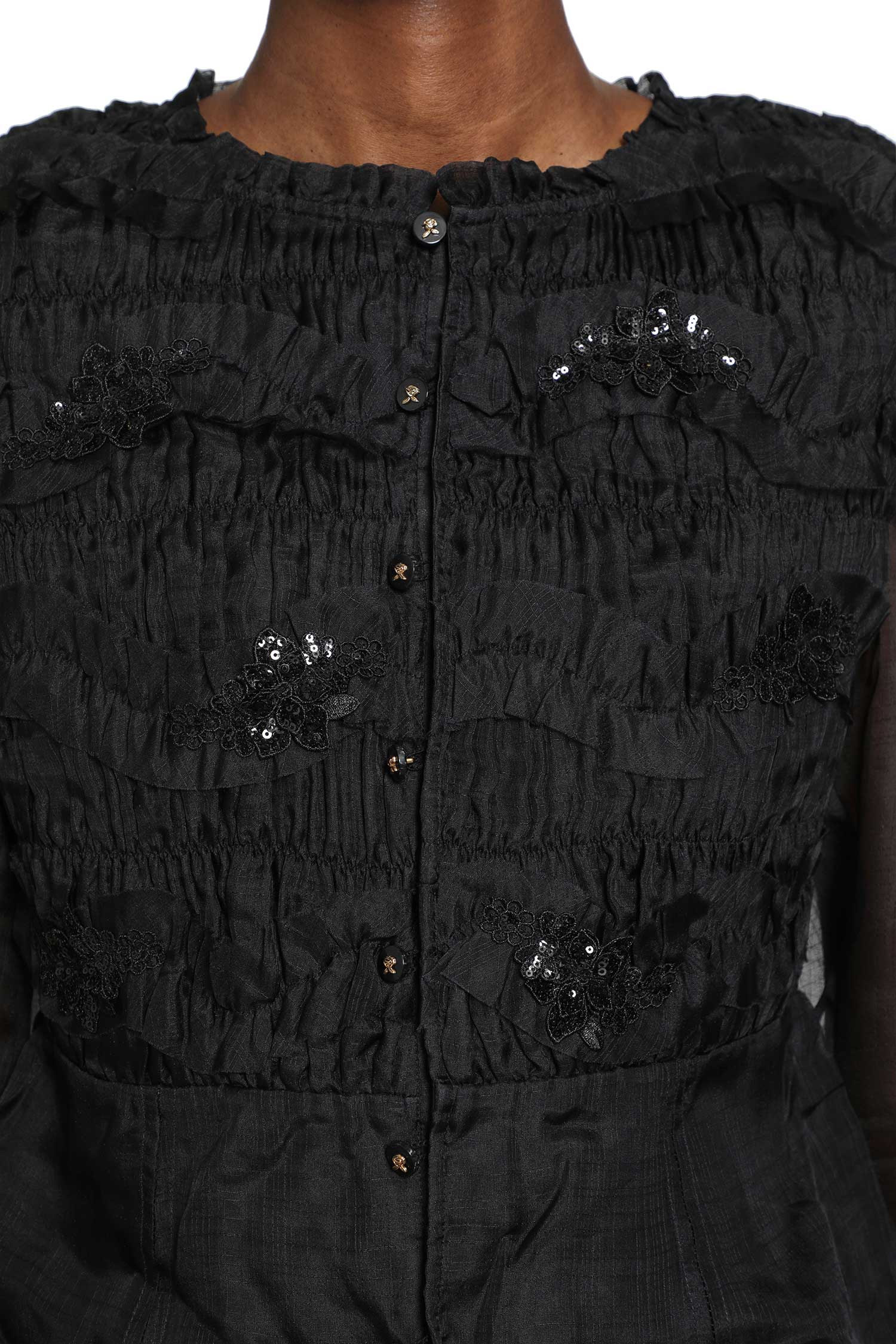 Shirred Silk Twill and Organza Shirt