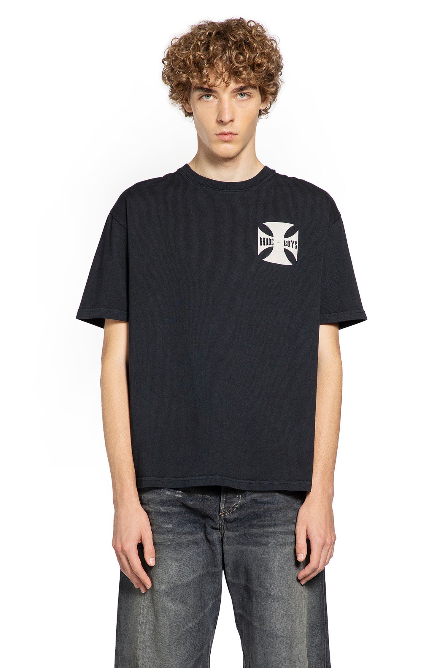 RHUDE MAN BLACK T-SHIRTS & TANK TOPS