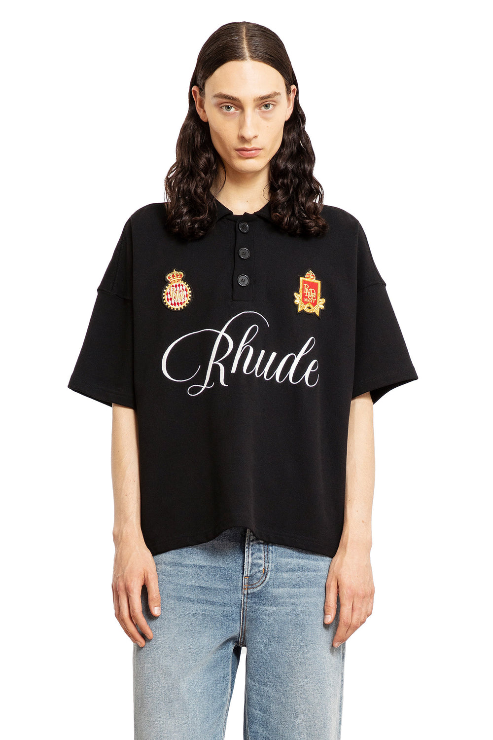 RHUDE MAN BLACK T-SHIRTS & TANK TOPS