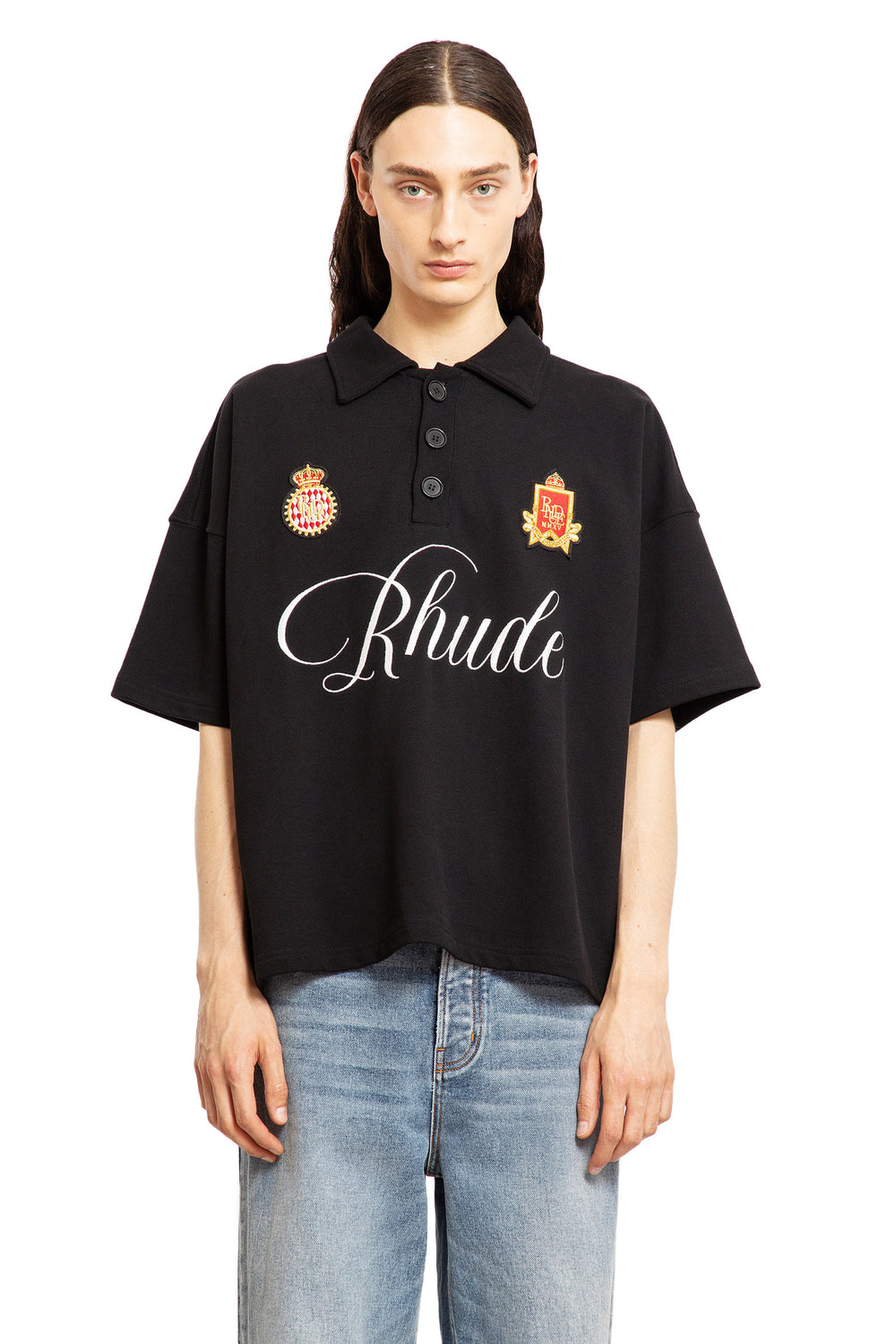 RHUDE MAN BLACK T-SHIRTS & TANK TOPS