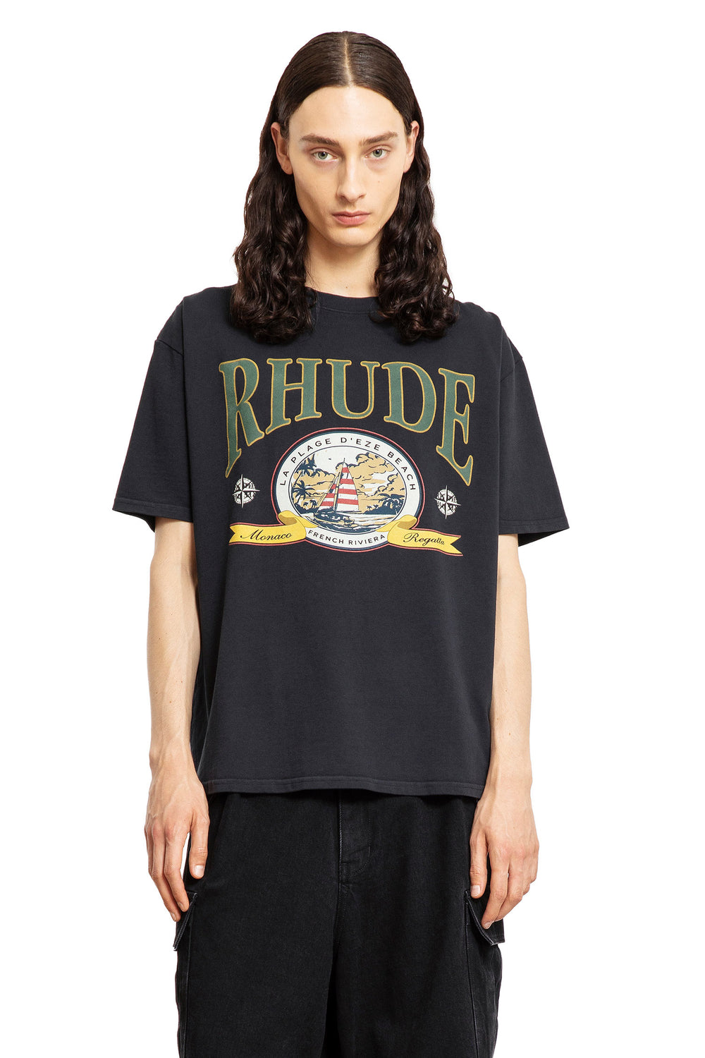 RHUDE MAN BLACK T-SHIRTS & TANK TOPS