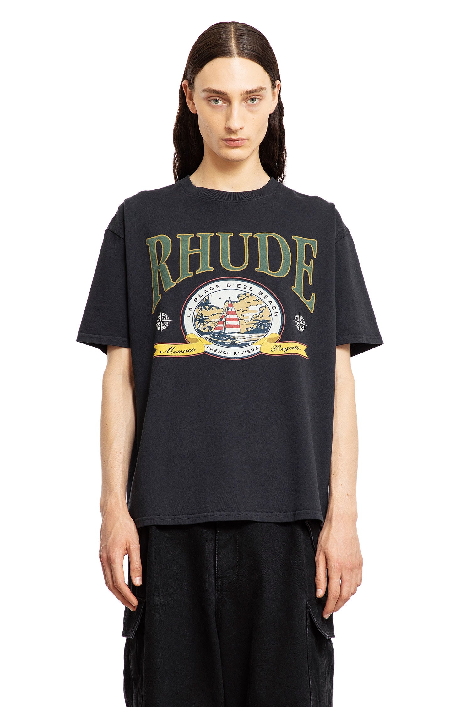 RHUDE MAN BLACK T-SHIRTS & TANK TOPS