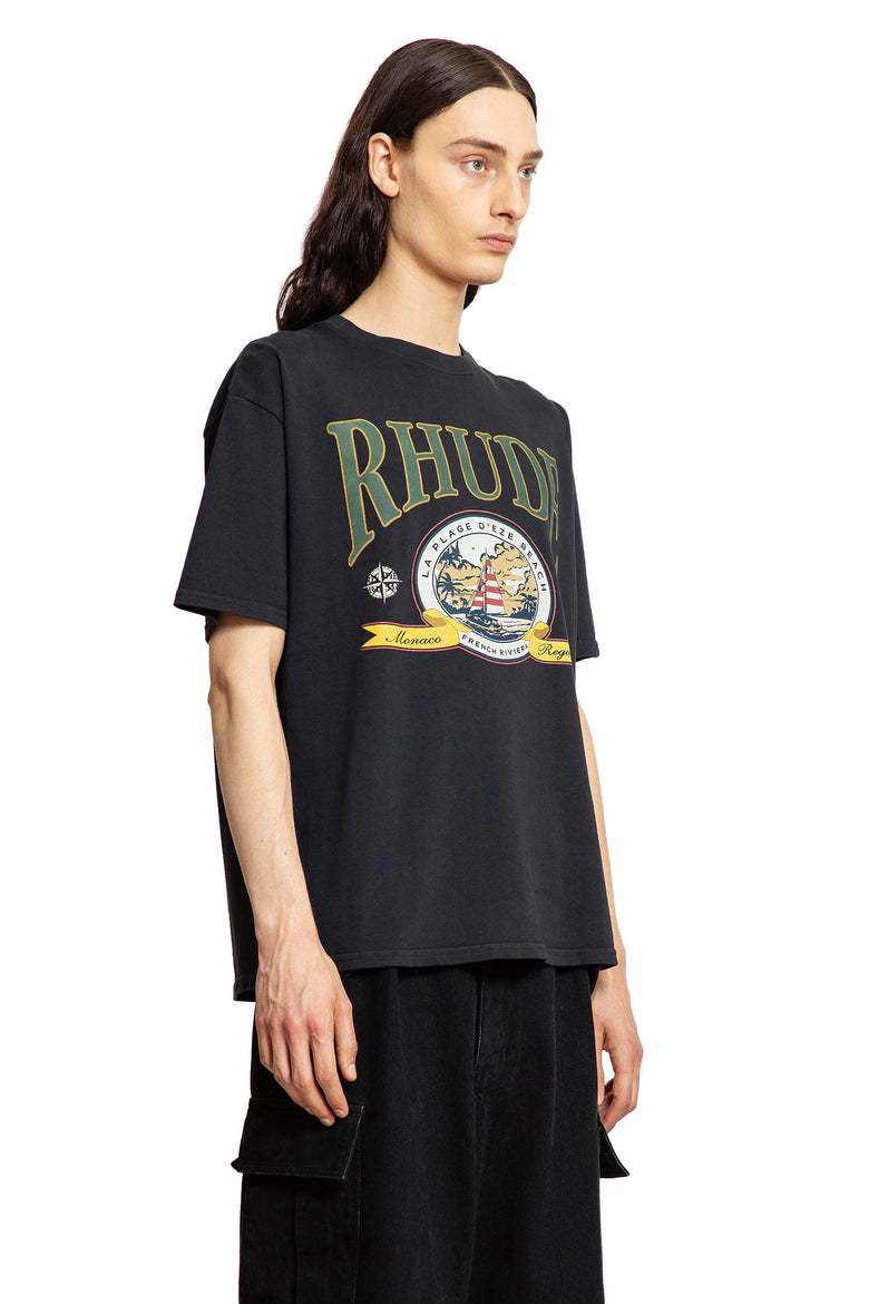 RHUDE MAN BLACK T-SHIRTS & TANK TOPS