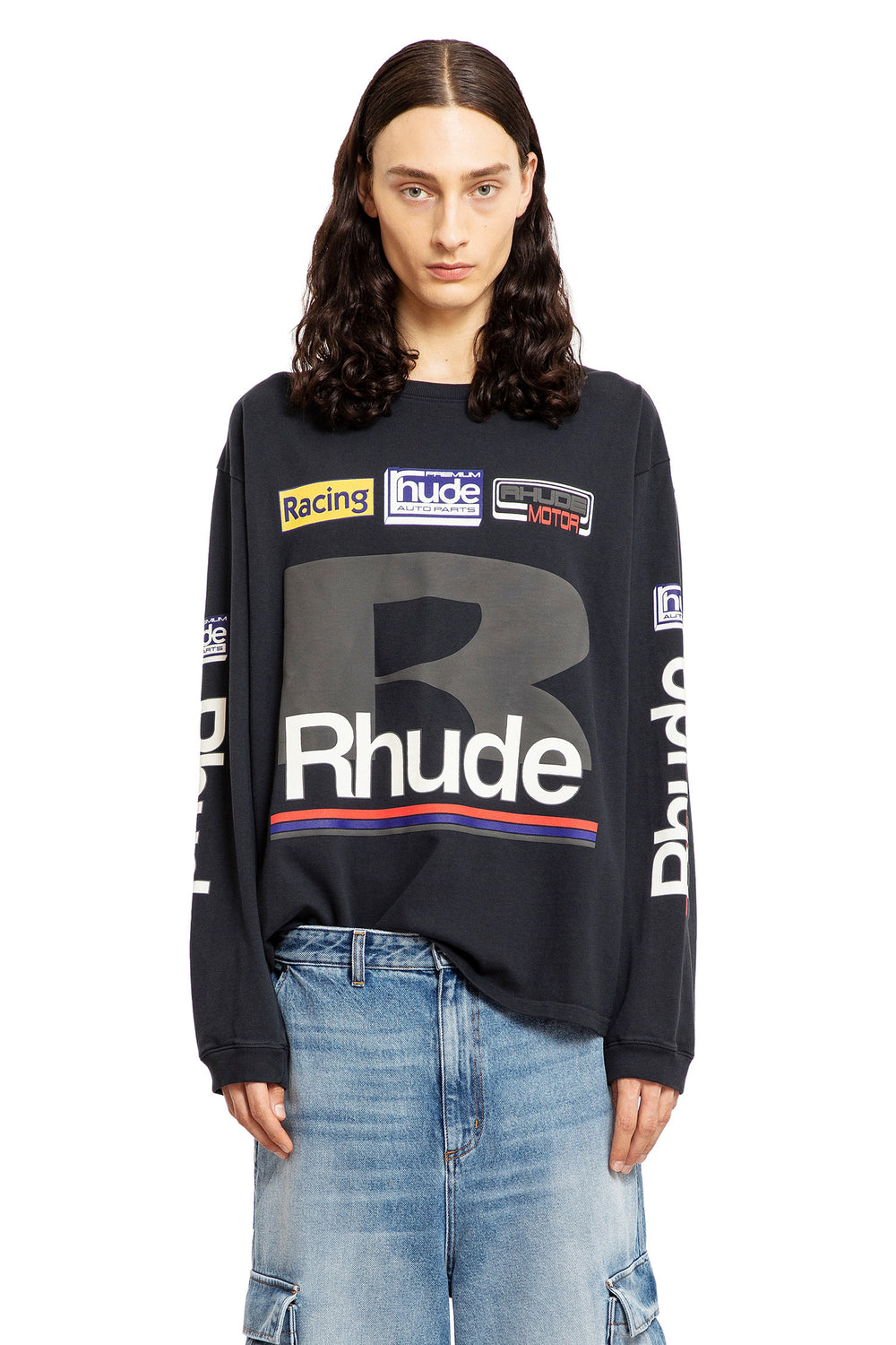 RHUDE MAN BLACK T-SHIRTS & TANK TOPS