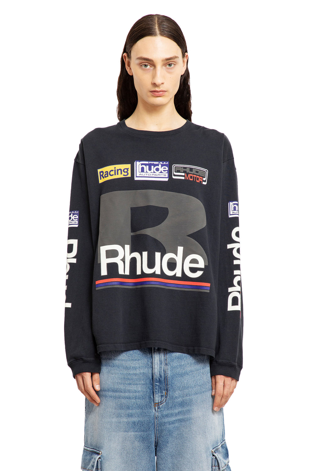 RHUDE MAN BLACK T-SHIRTS & TANK TOPS