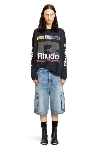 RHUDE MAN BLACK T-SHIRTS & TANK TOPS