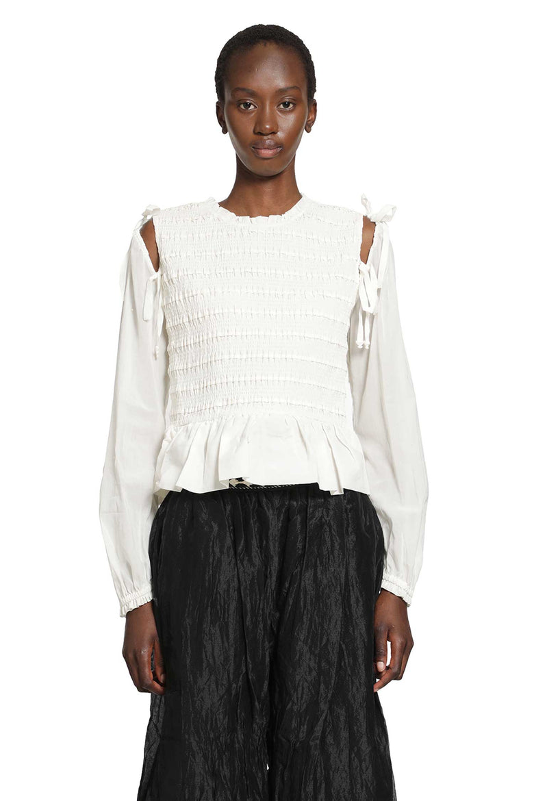 RENLI SU Smocked Cotton Blouse woman