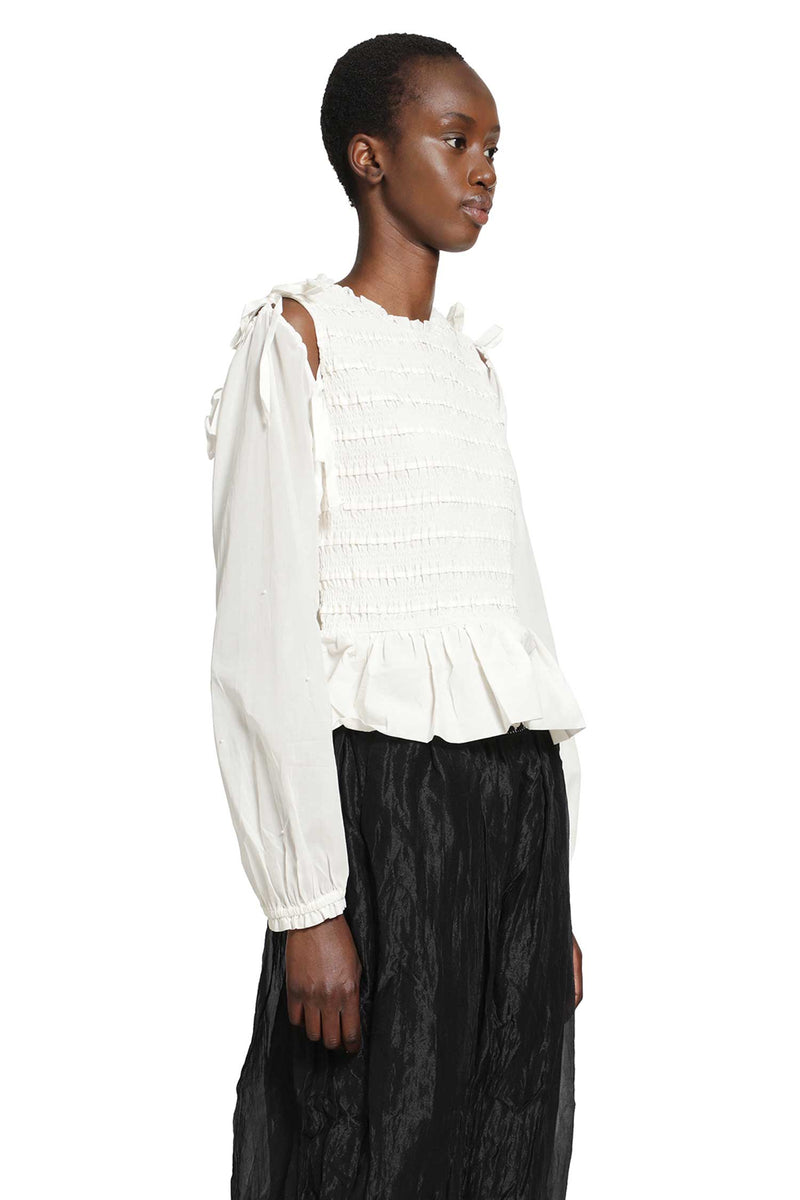 RENLI SU Smocked Cotton Blouse woman