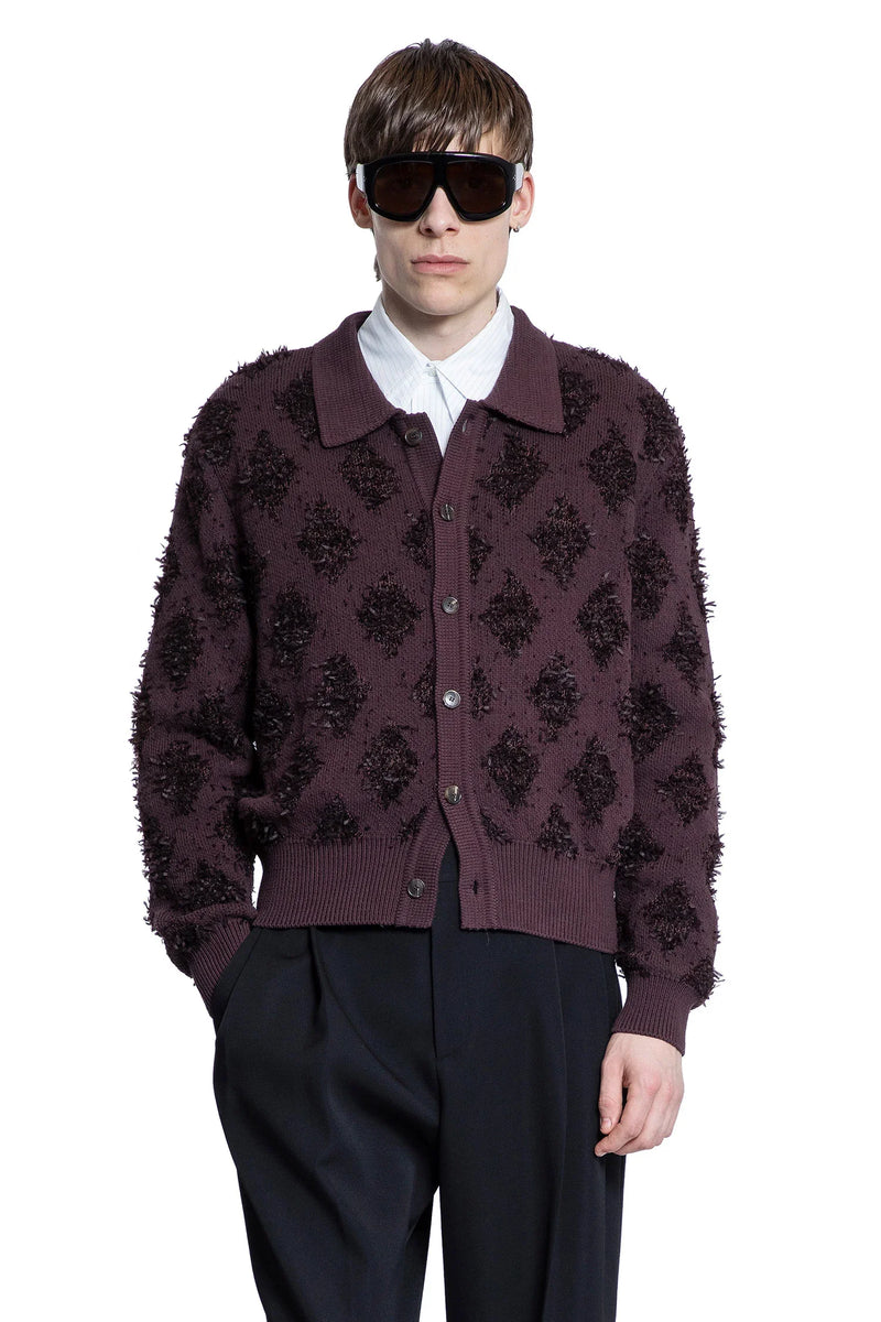 Fringed Argyle Polo Cardigan - Antonioli.eu