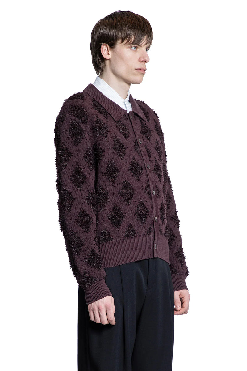 Fringed Argyle Polo Cardigan - Antonioli.eu