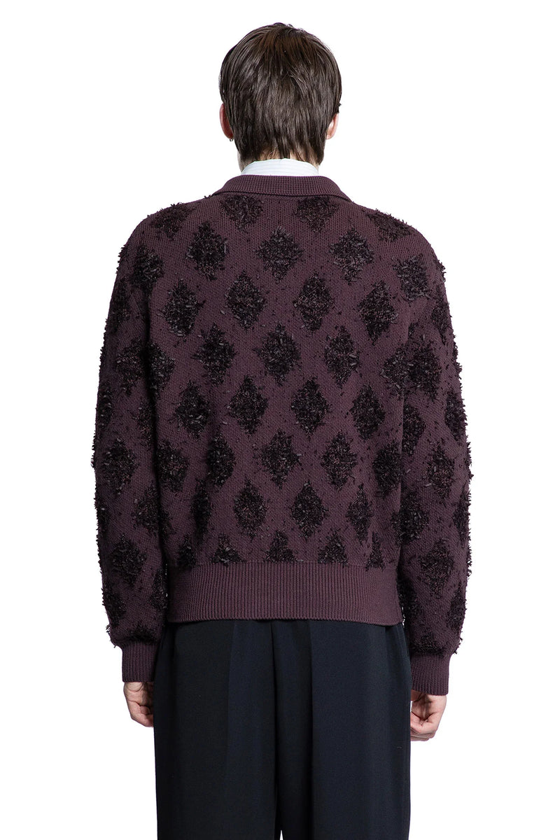 Fringed Argyle Polo Cardigan - Antonioli.eu