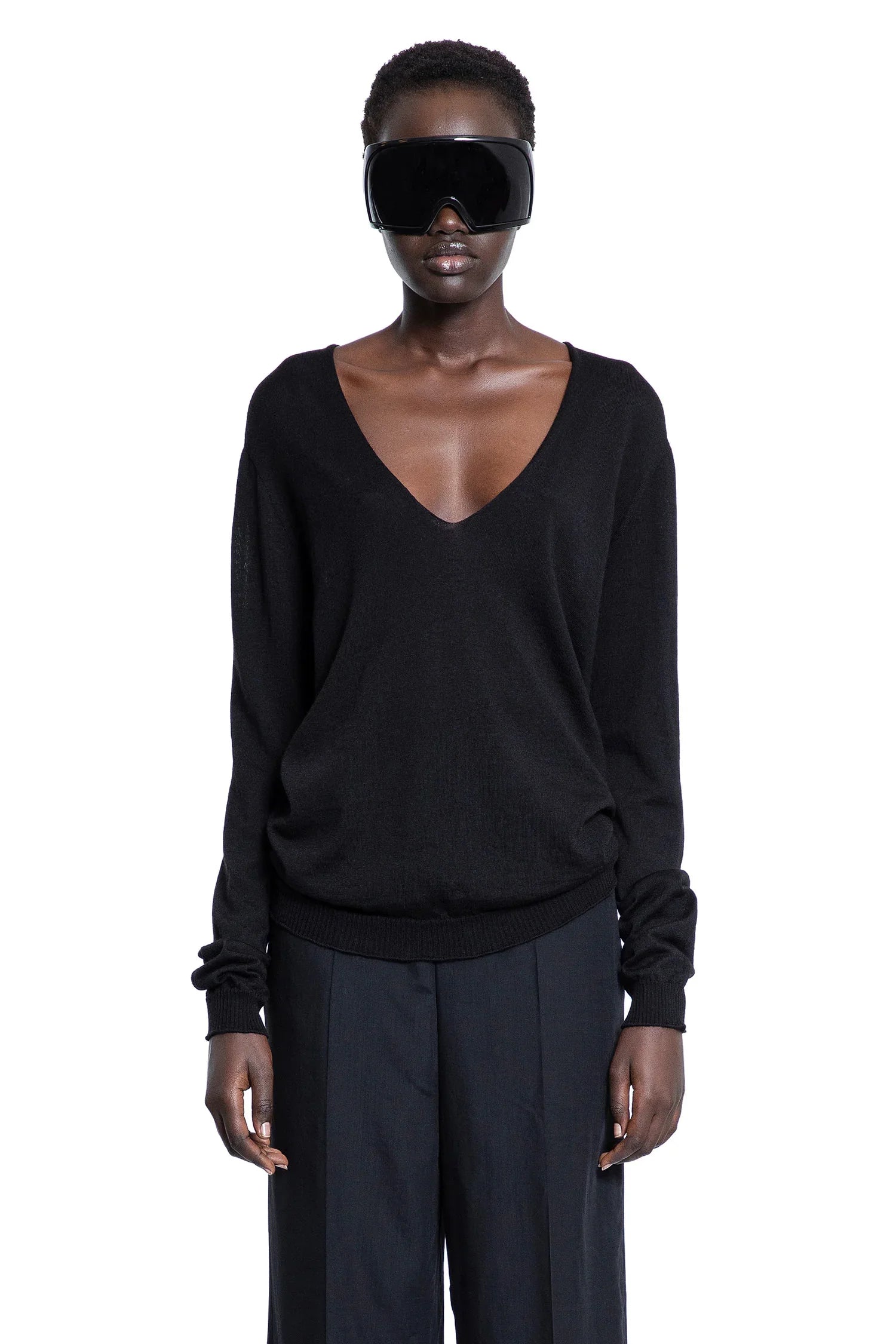 Rick Owens 22SS  V NECK KNIT XS 黒 Hollywood V-Neck in Lightweight Rasato Knit – Antonioli.eu