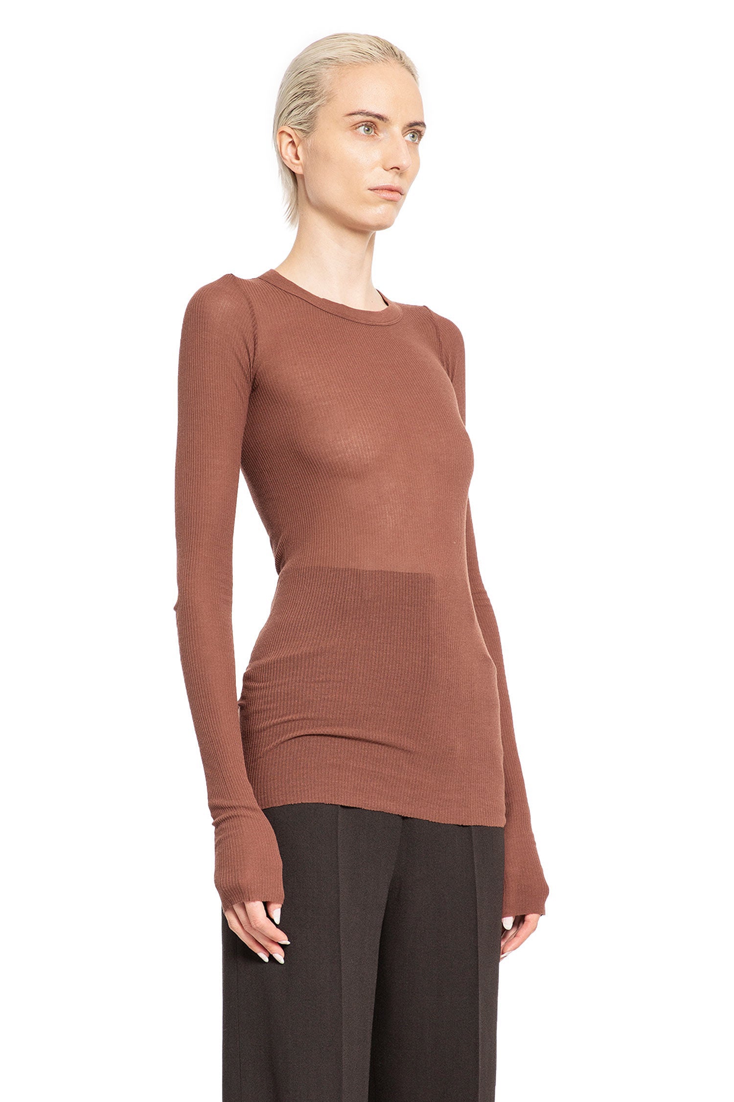 RICK OWENS WOMAN BROWN T-SHIRTS & TANK TOPS