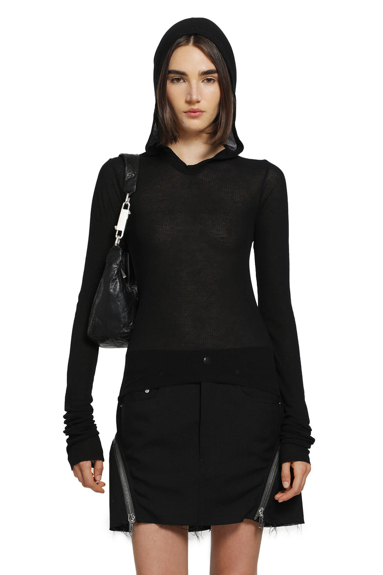 RICK OWENS Cropped Hooded Rib LS T woman