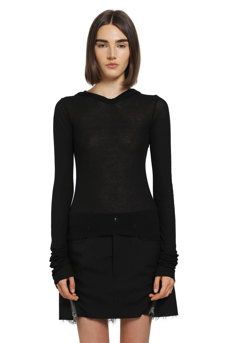 RICK OWENS Cropped Hooded Rib LS T woman