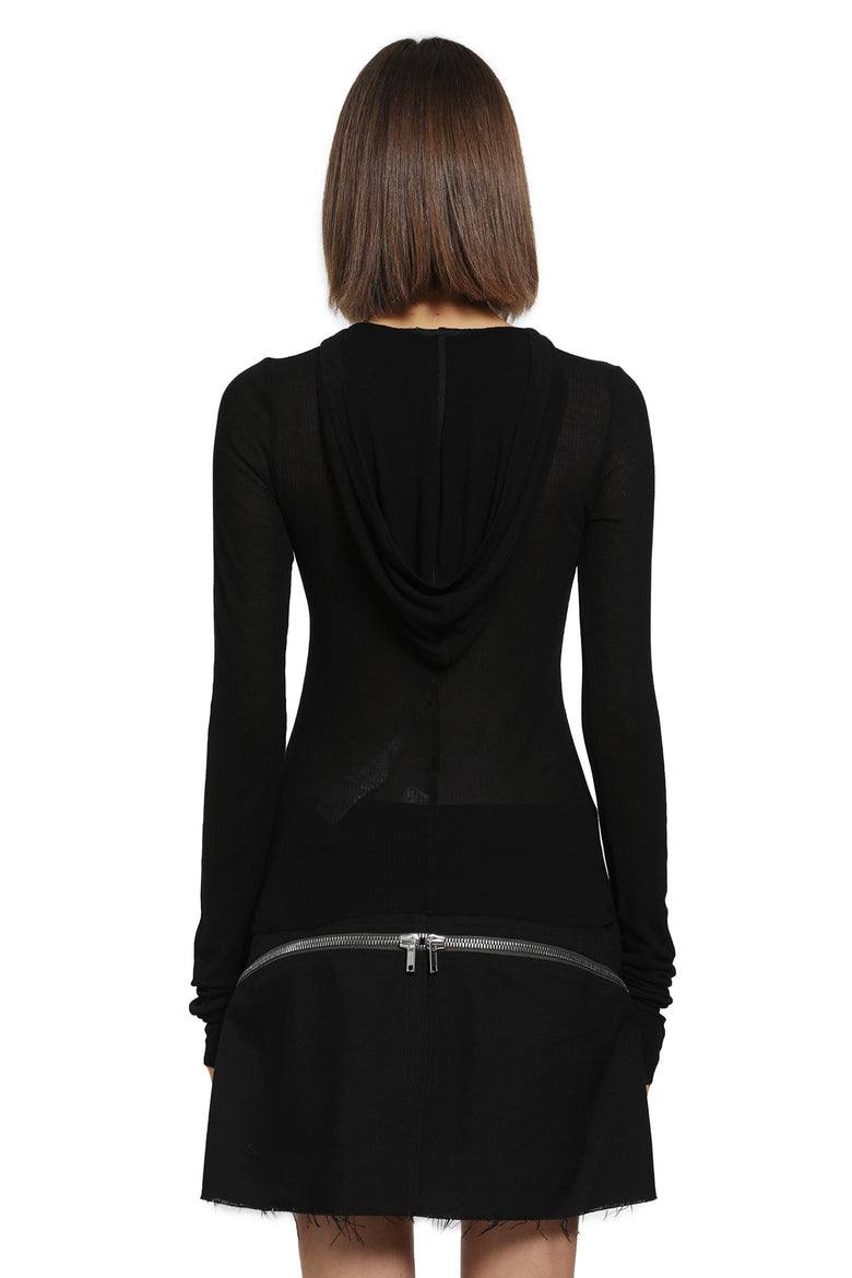 RICK OWENS Cropped Hooded Rib LS T woman