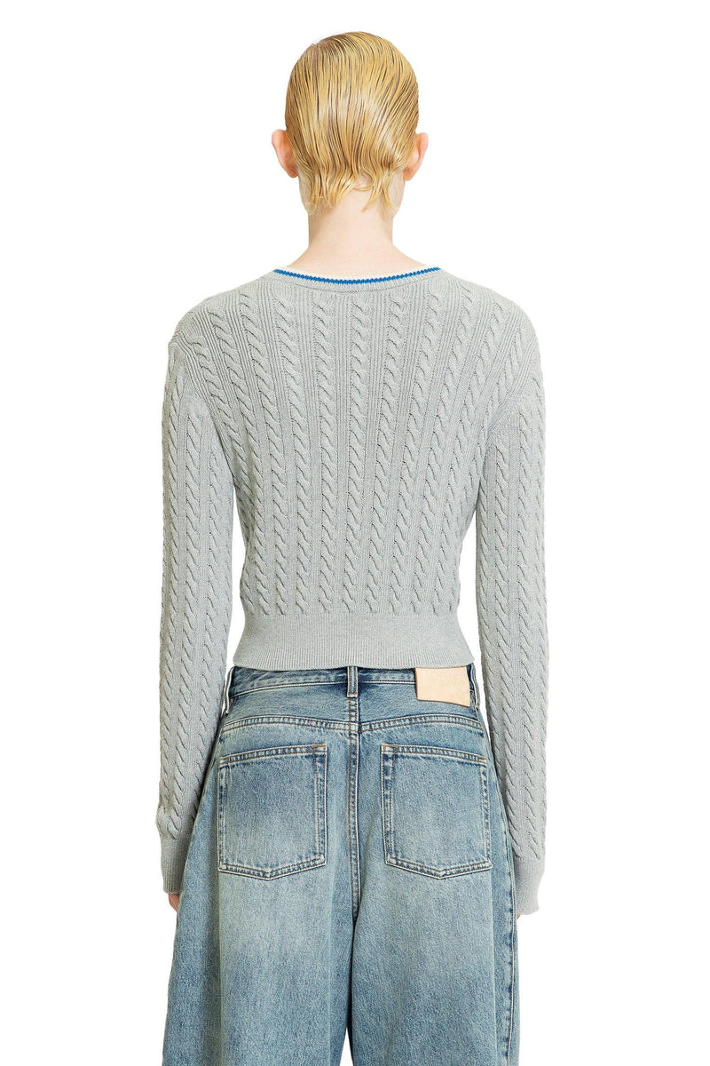 Cropped Cable Knit V-Neck Sweater - Antonioli.eu