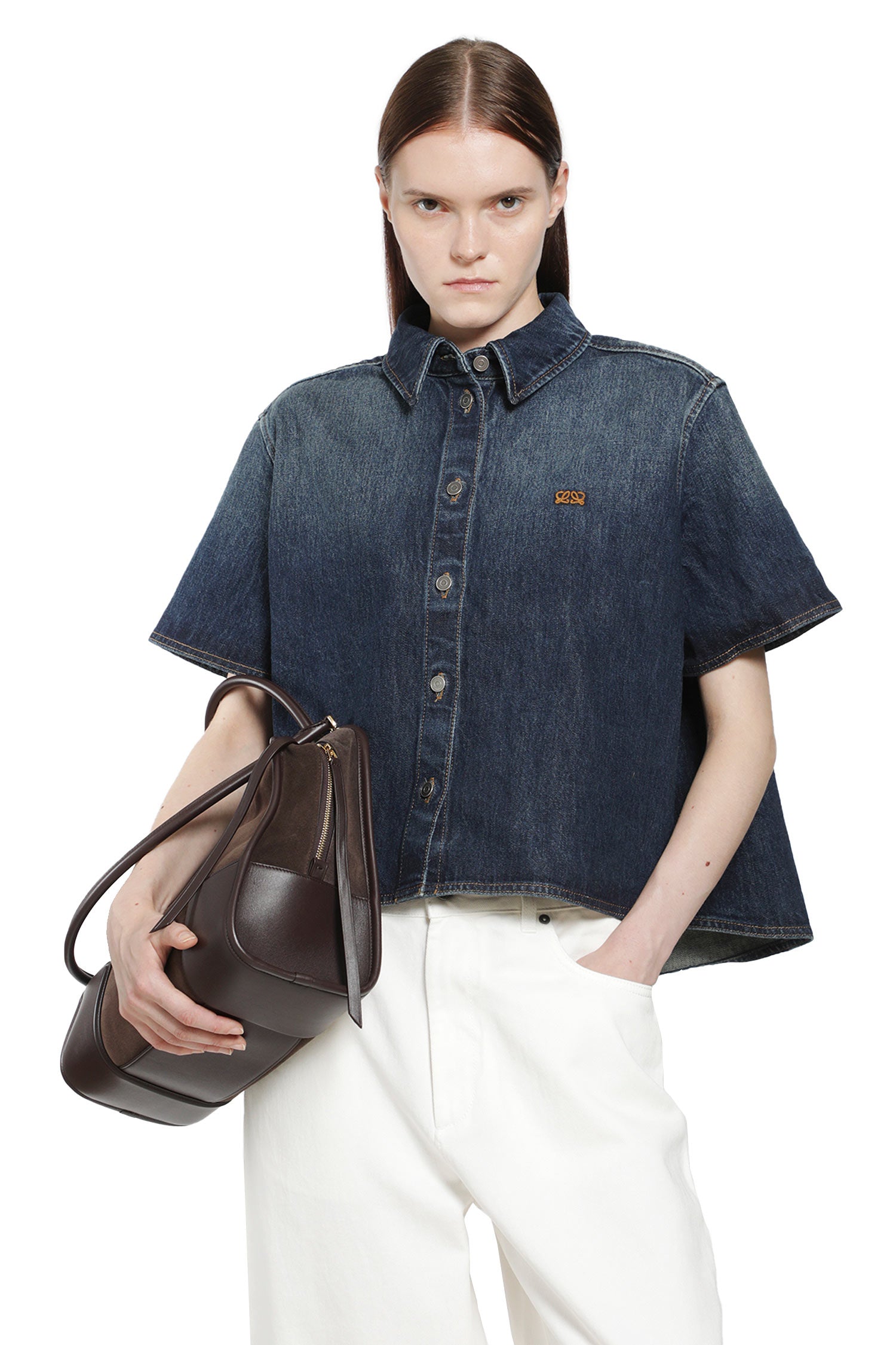 Short Sleeve Trapeze Shirt in Denim