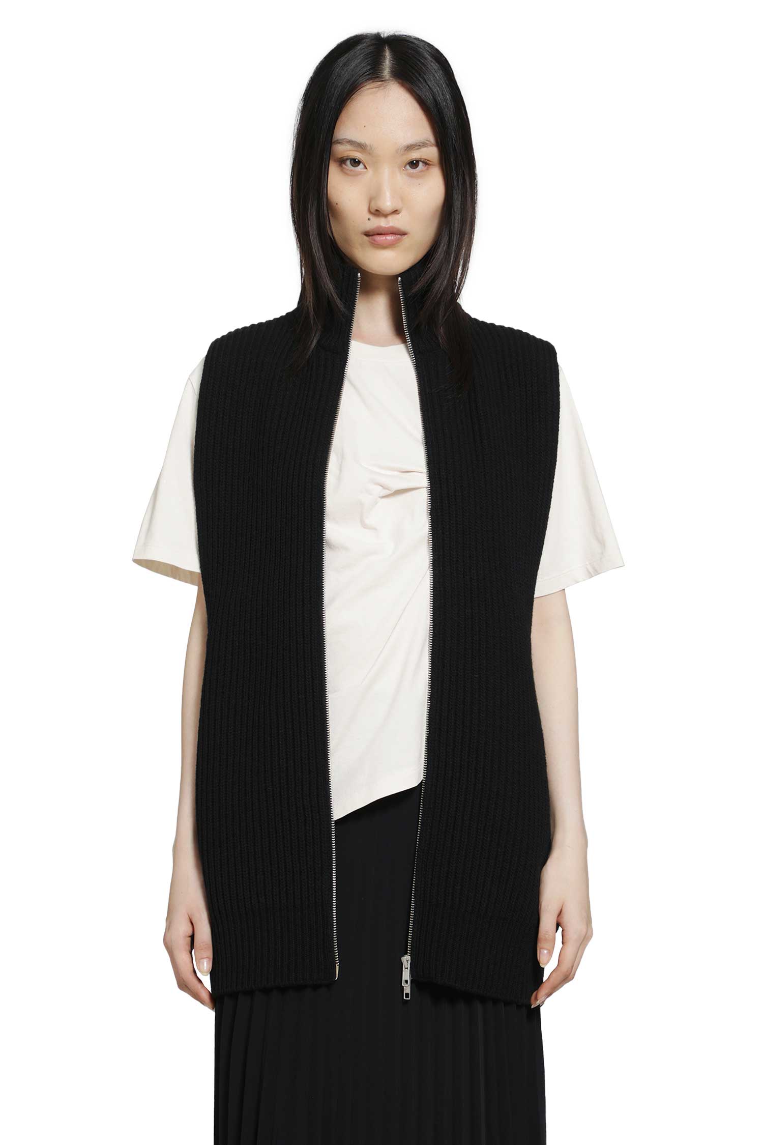 Zip-Up Sleeveless Cardigan