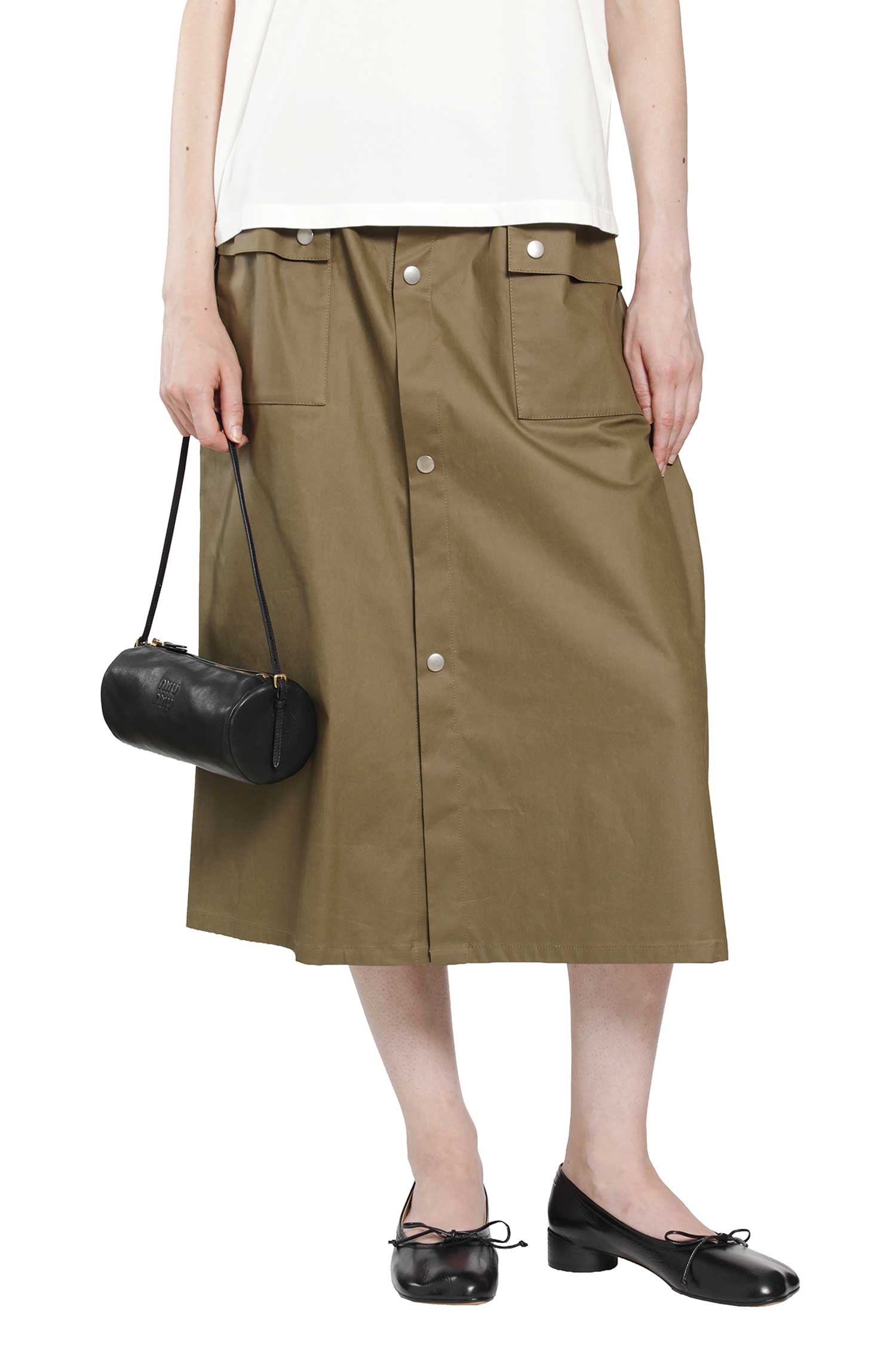 Coated Cotton Midi Skirt