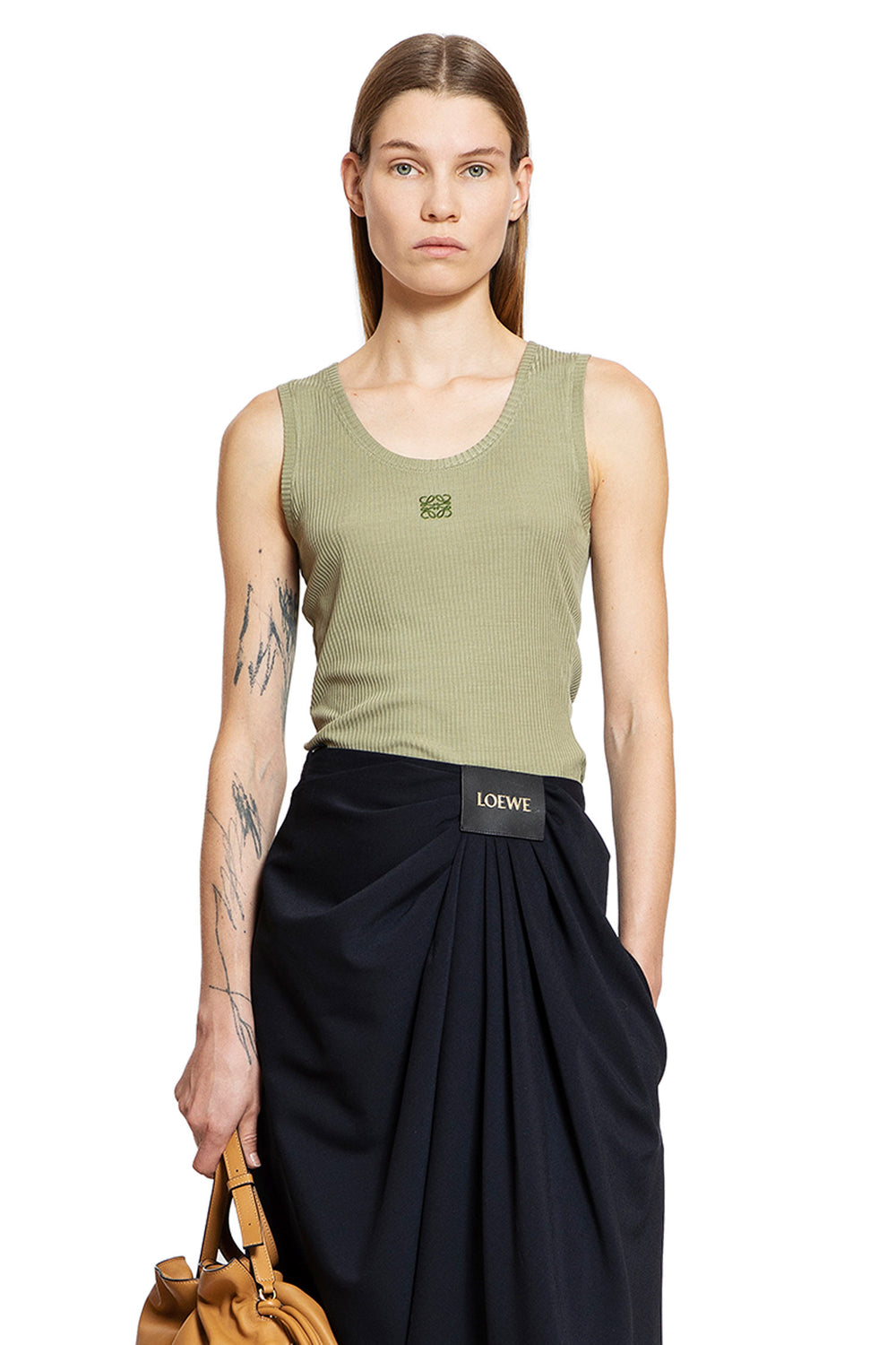 LOEWE WOMAN GREEN T-SHIRTS & TANK TOPS