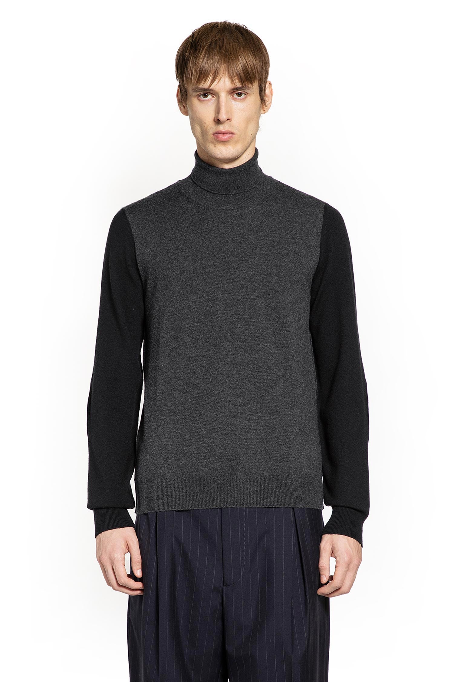 Two-Tone Wool Turtleneck Sweater