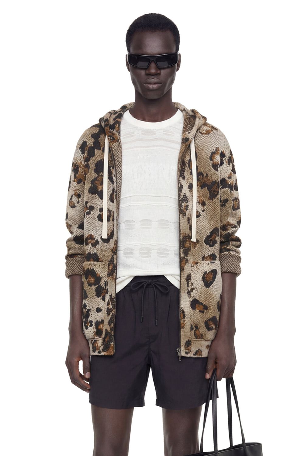 LANEUS Leopard Knit Zip-Up Hoodie man