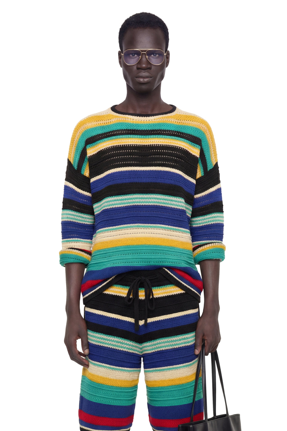 LANEUS Striped Crochet Knit Sweater man