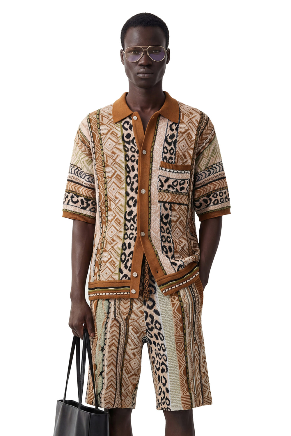LANEUS Graphic Knit Short Sleeve Shirt man