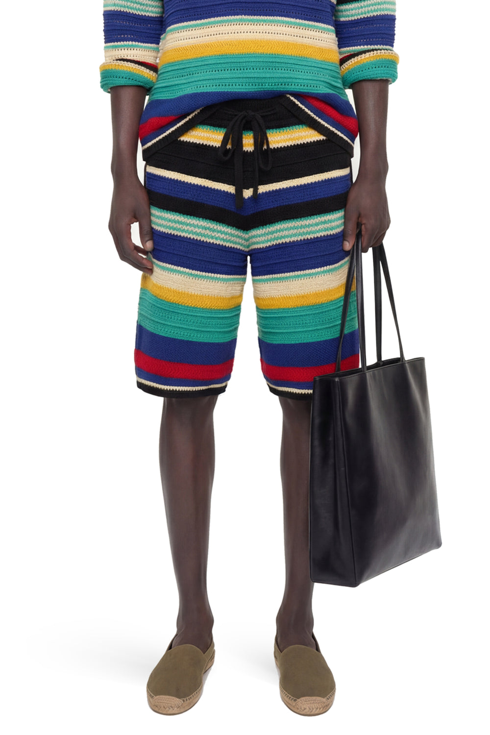 LANEUS Striped Crochet Knit Shorts man