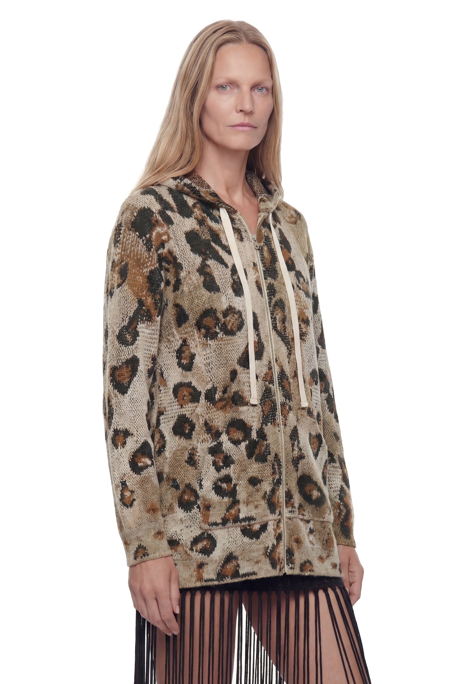 Leopard Knit Zip-Up Hoodie