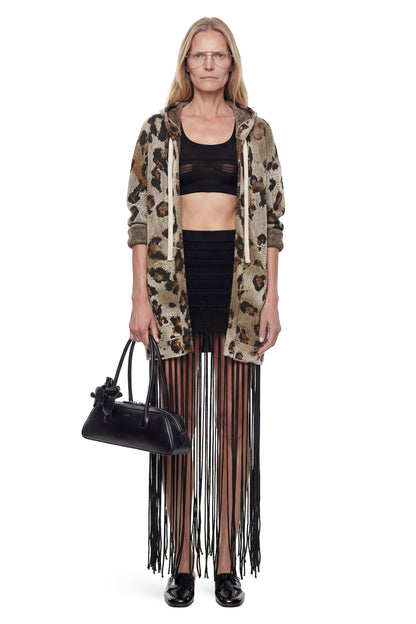 Leopard Knit Zip-Up Hoodie