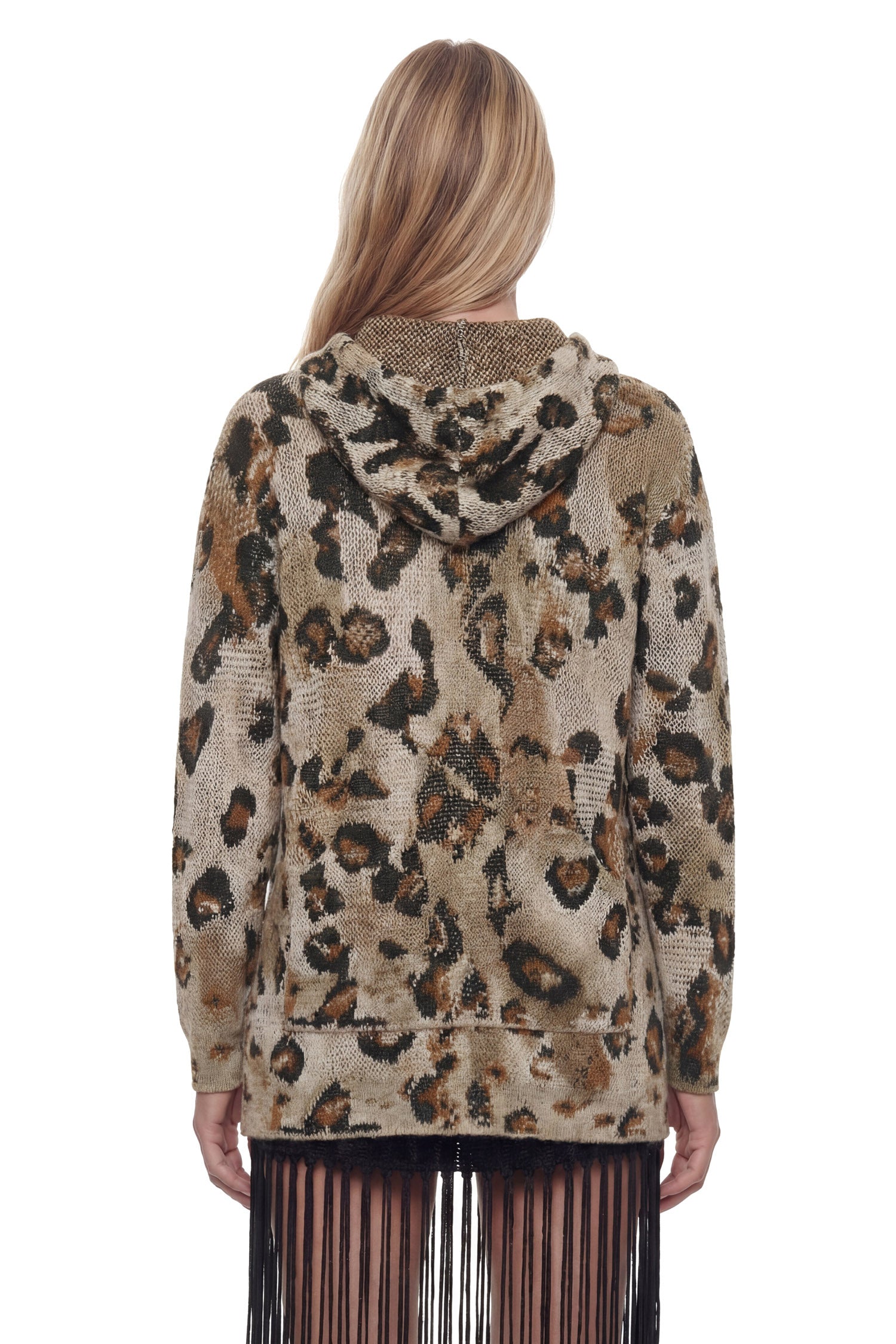 Leopard Knit Zip-Up Hoodie
