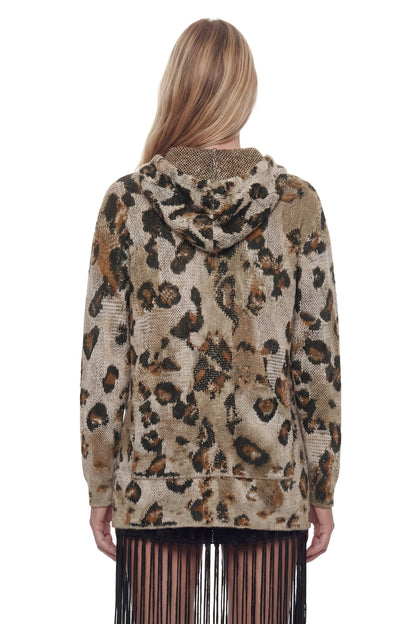 Leopard Knit Zip-Up Hoodie