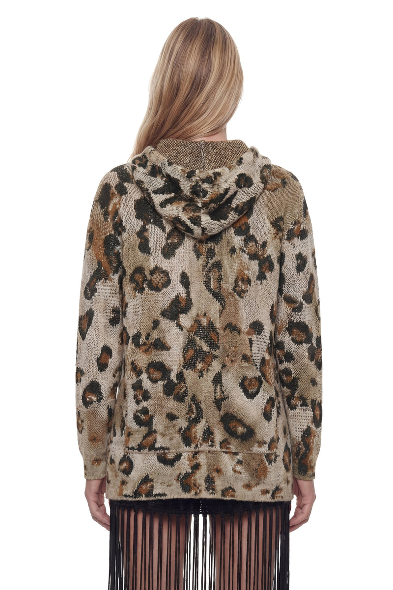 Leopard Knit Zip-Up Hoodie