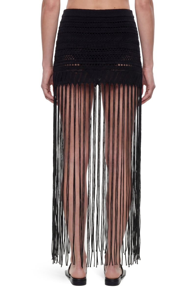 Fringed Crochet Knit Skirt