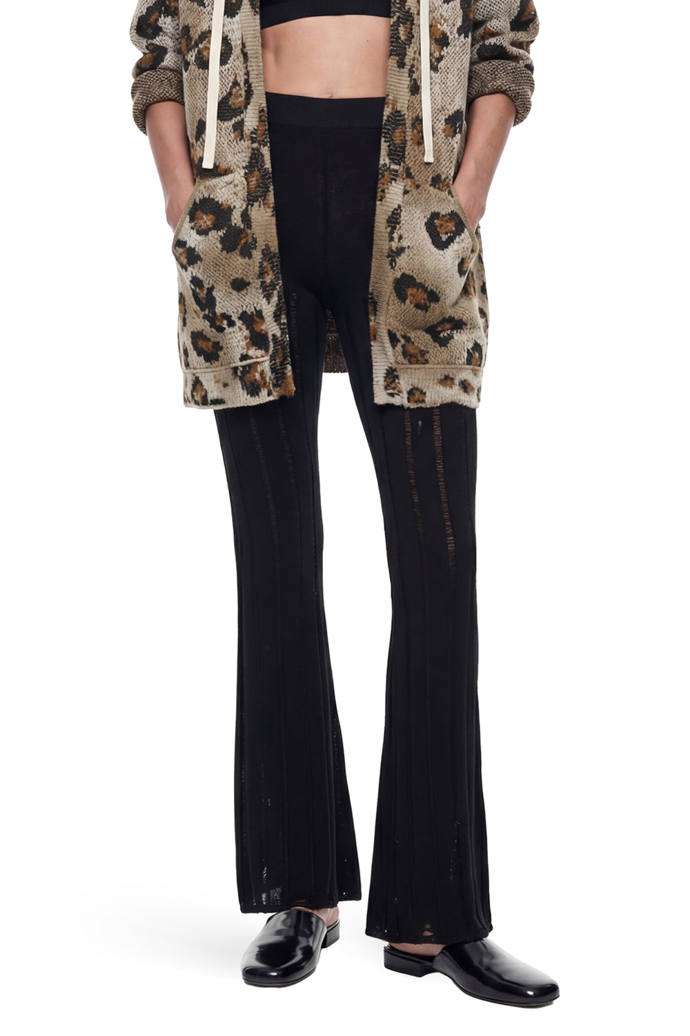 LANEUS Ribbed Openwork Bootcut Leggings woman
