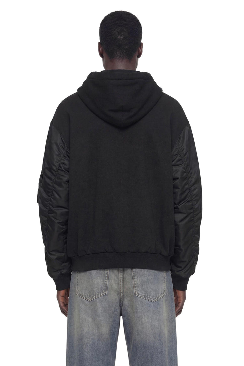 Jersey and Nylon Zip-Up Hoodie