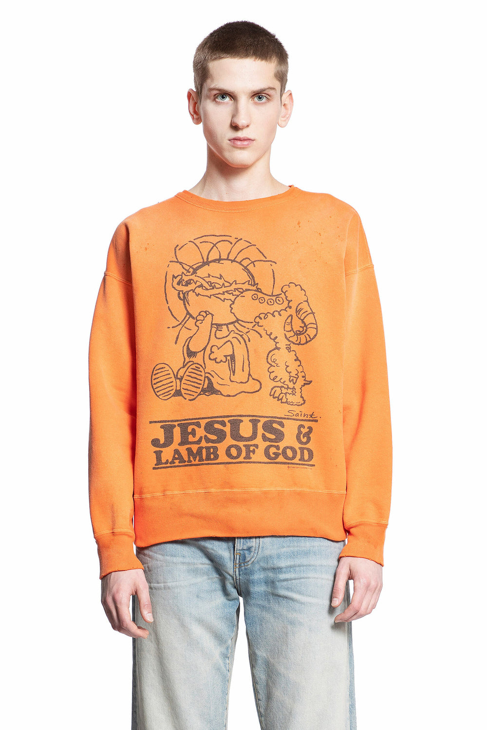 SAINT MICHAEL MAN ORANGE SWEATSHIRTS