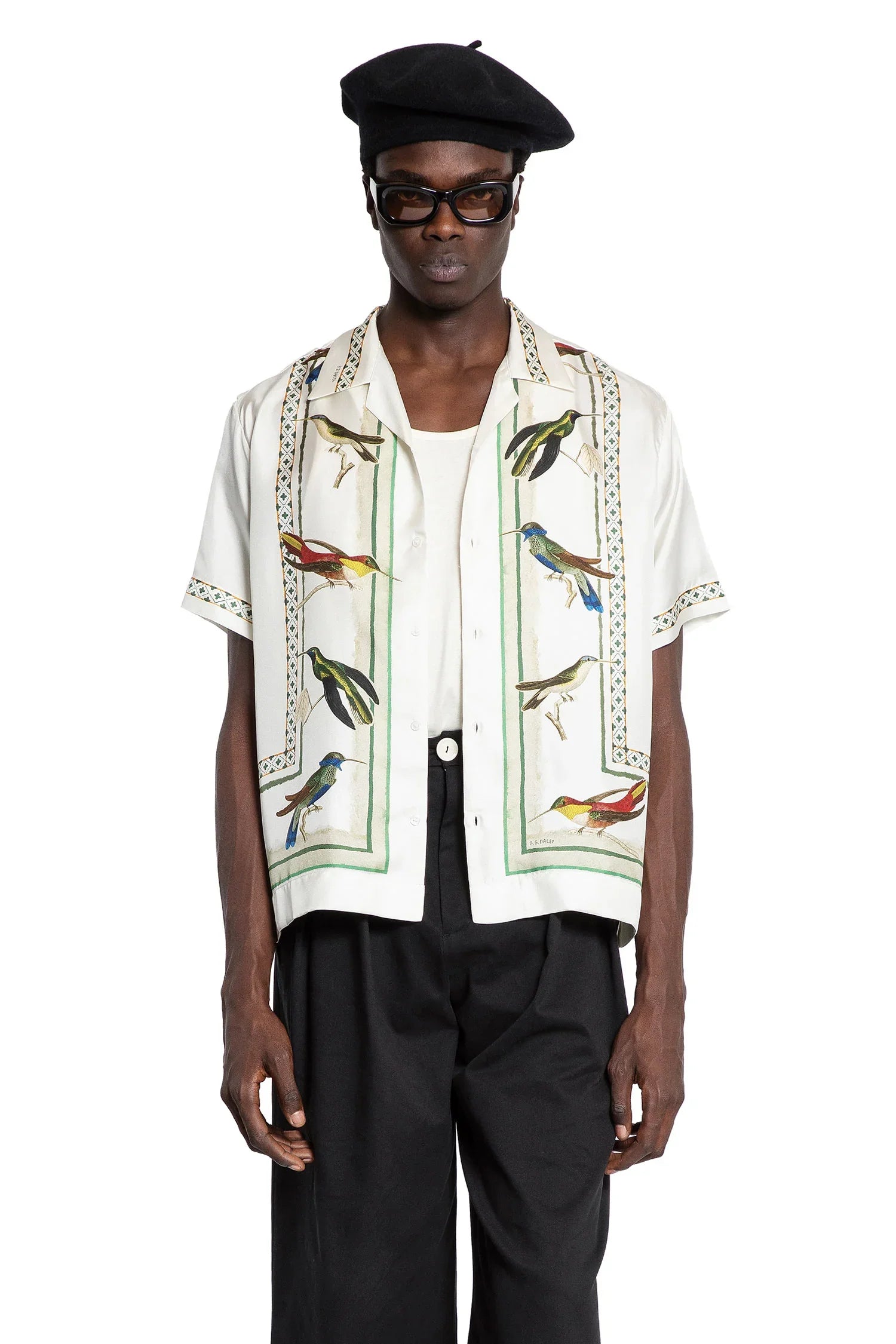 Bird Print Silk Twill Shirt - Antonioli.eu