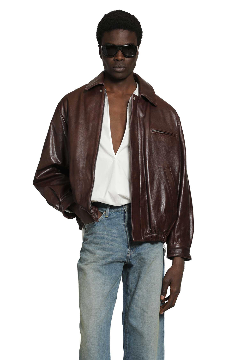 SSSTEIN Leather Vintage Zip Jacket man