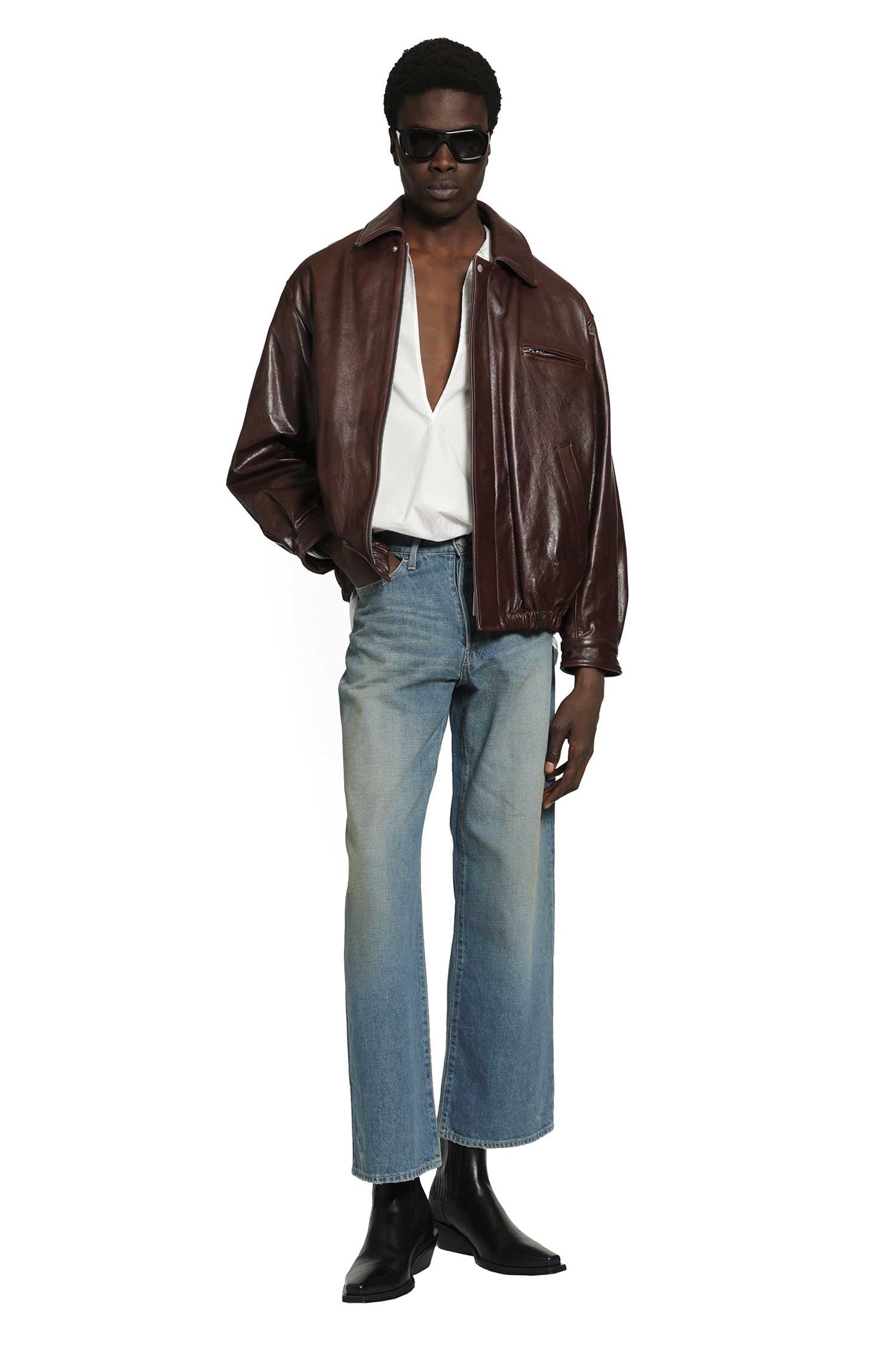 SSSTEIN Leather Vintage Zip Jacket man