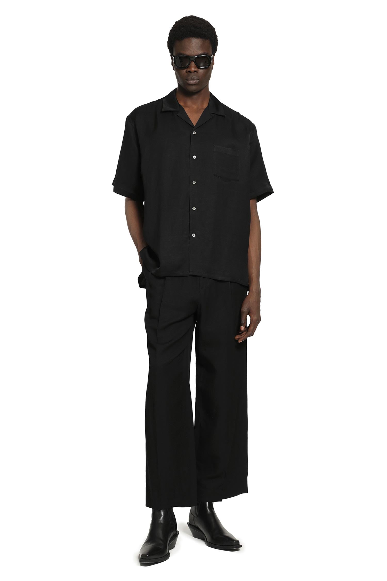 SSSTEIN Bright Twill Open Collar Short Sleeve Shirt man