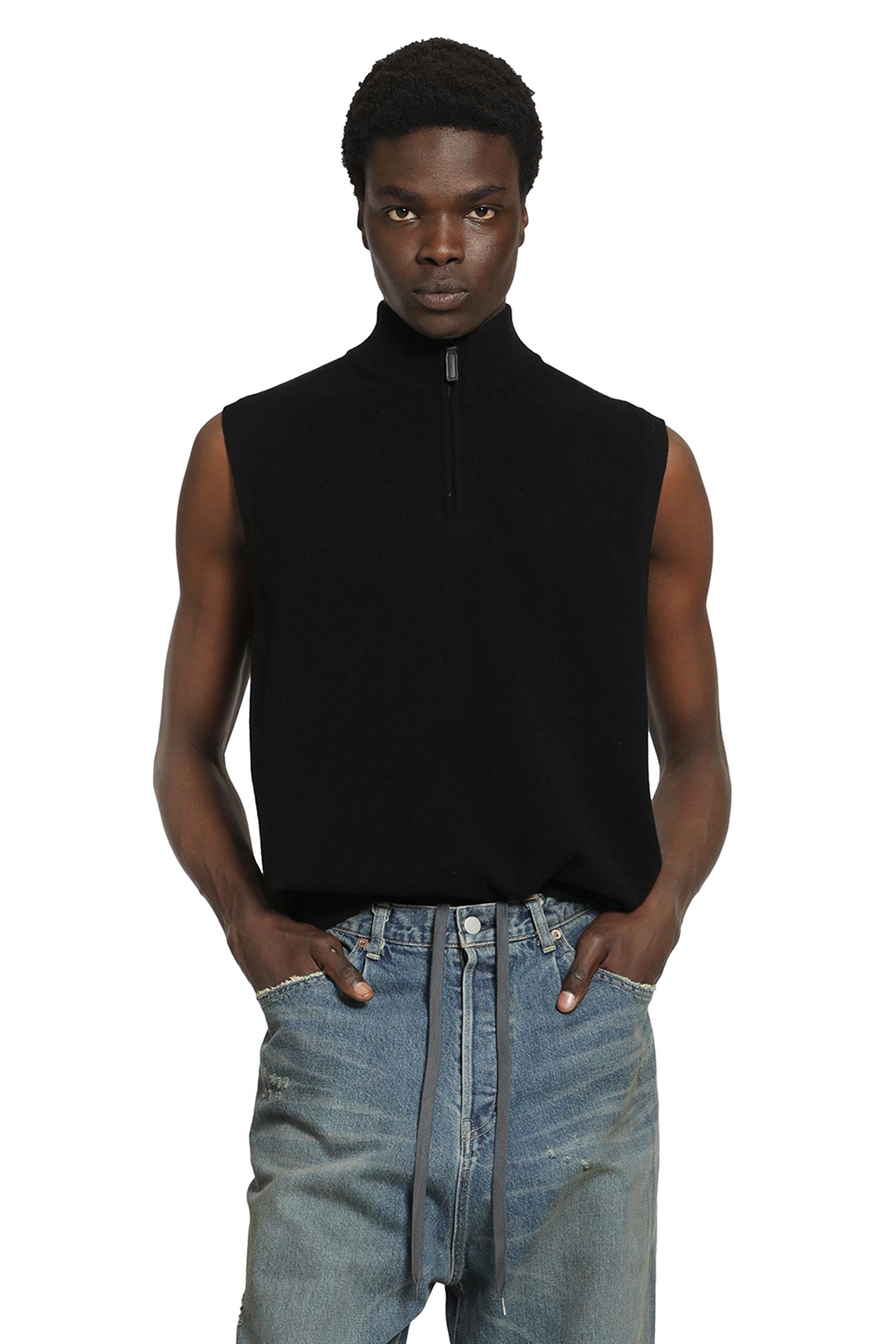 Extra Fine Wool Knit Half Zip Vest